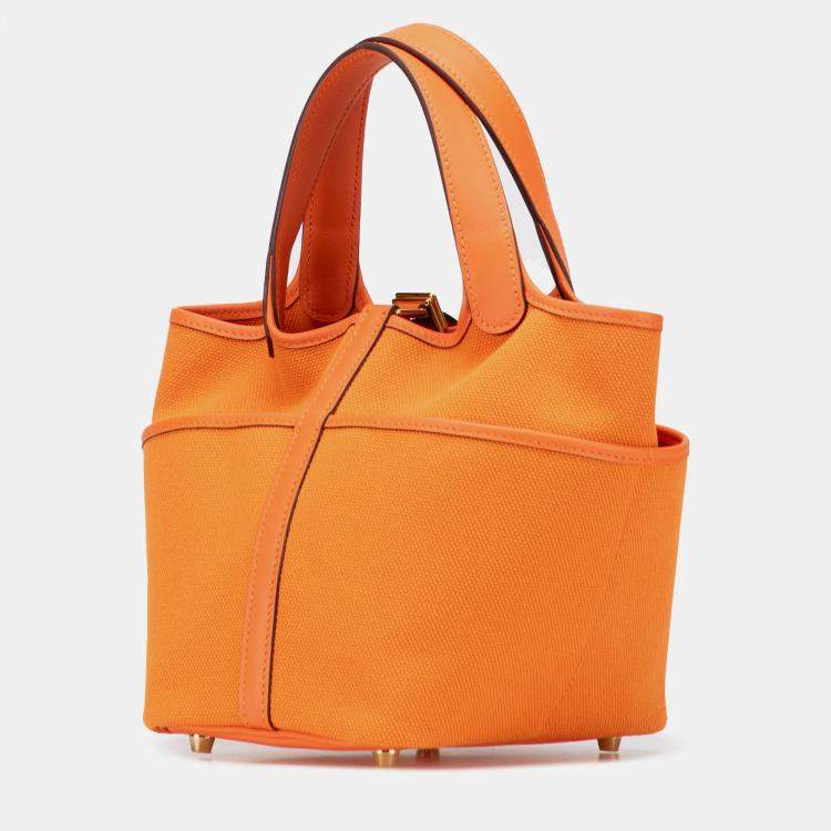 Pre Owned Hermes Orange Toile Goeland and Swift Cargo Picotin Lock 18