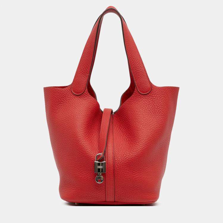Pre Owned Hermes Rouge Vif Clemence Picotin Lock 22