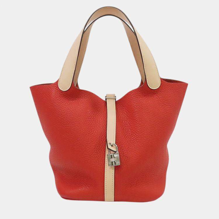 Pre Owned Hermes Red Bicolor Clemence and Swift Picotin Lock 22