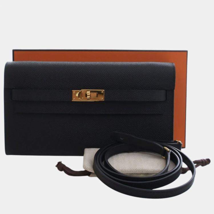 Pre Owned Hermes Black Epsom Kelly To Go Wallet