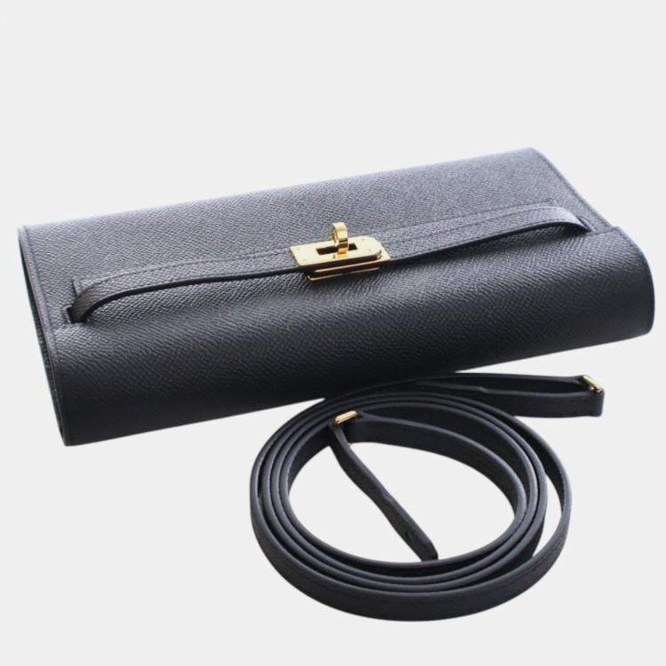 Pre Owned Hermes Black Epsom Kelly To Go Wallet