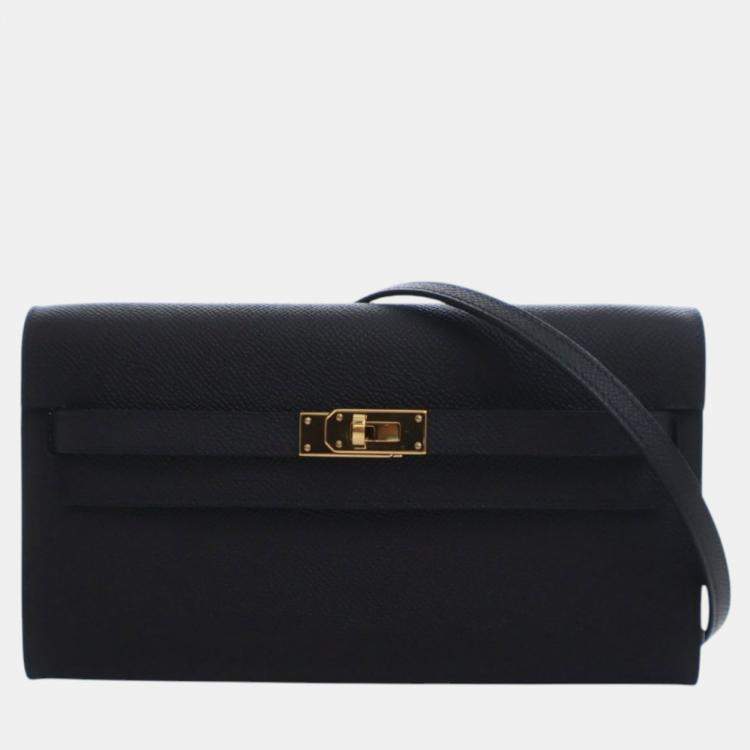 Pre Owned Hermes Black Epsom Kelly To Go Wallet