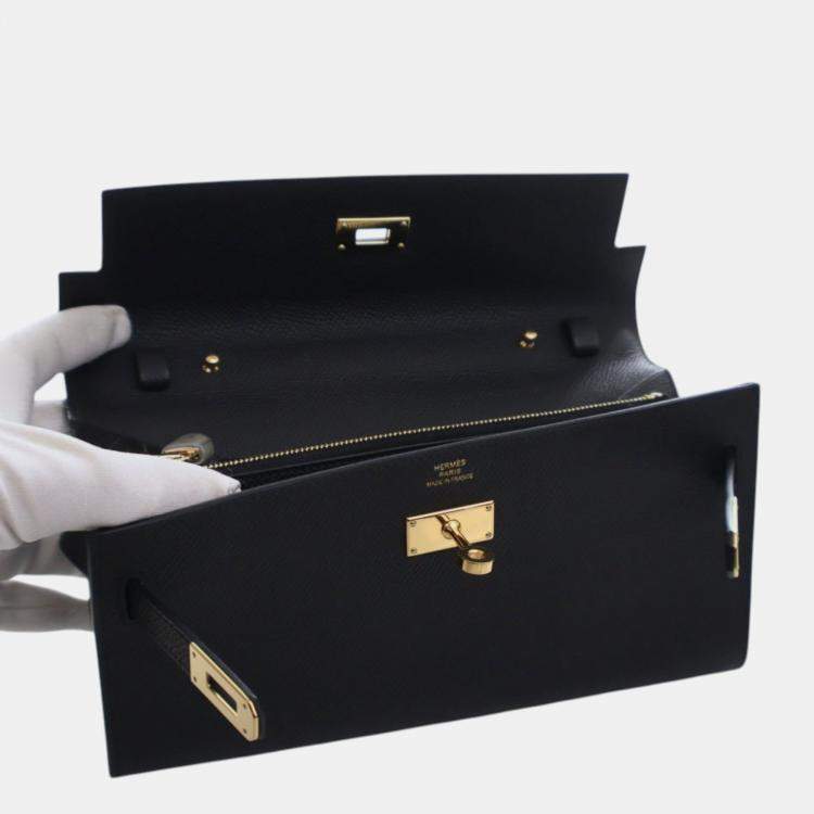Pre Owned Hermes Black Epsom Kelly To Go Wallet