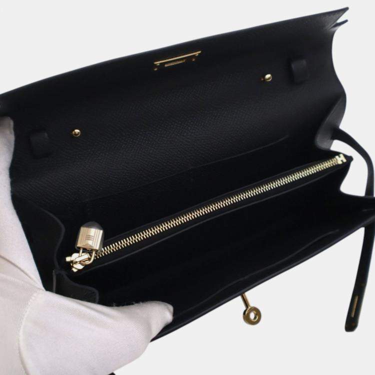 Pre Owned Hermes Black Epsom Kelly To Go Wallet