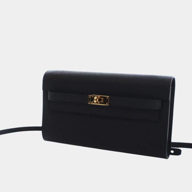 Pre Owned Hermes Black Epsom Kelly To Go Wallet
