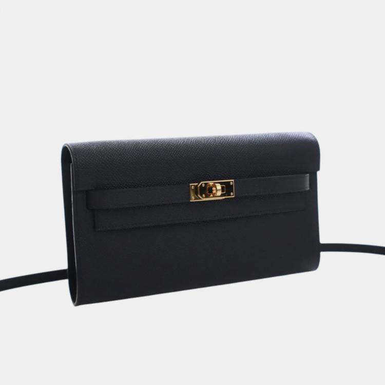 Pre Owned Hermes Black Epsom Kelly To Go Wallet