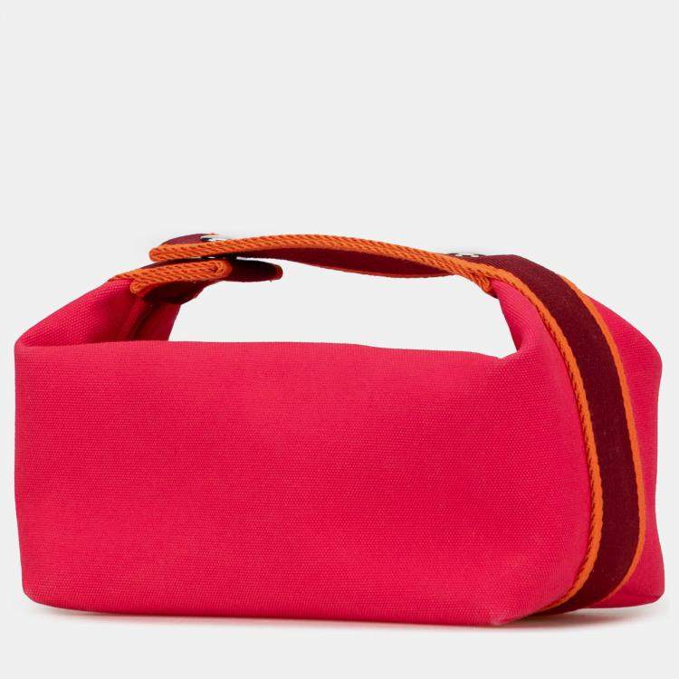Pre Owned Hermes Pink Red Small Toile Bride A Brac Case