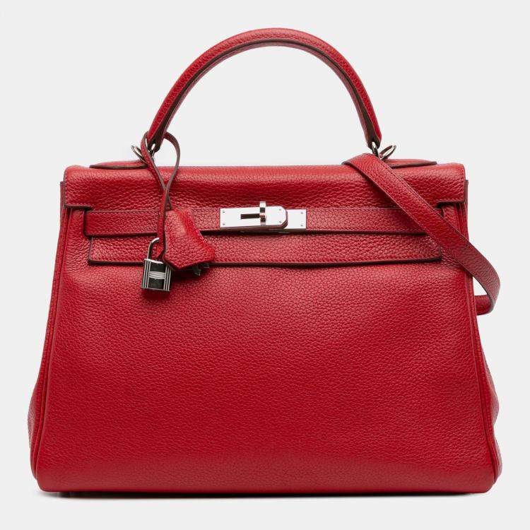 Pre Owned Hermes Rouge Casaque Togo Kelly II Retourne 32