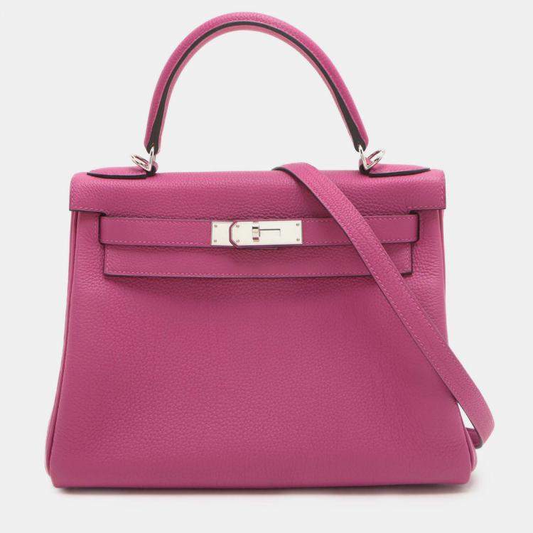 Pre Owned Hermes Rose Pourpre Togo Kelly II Retourne 28