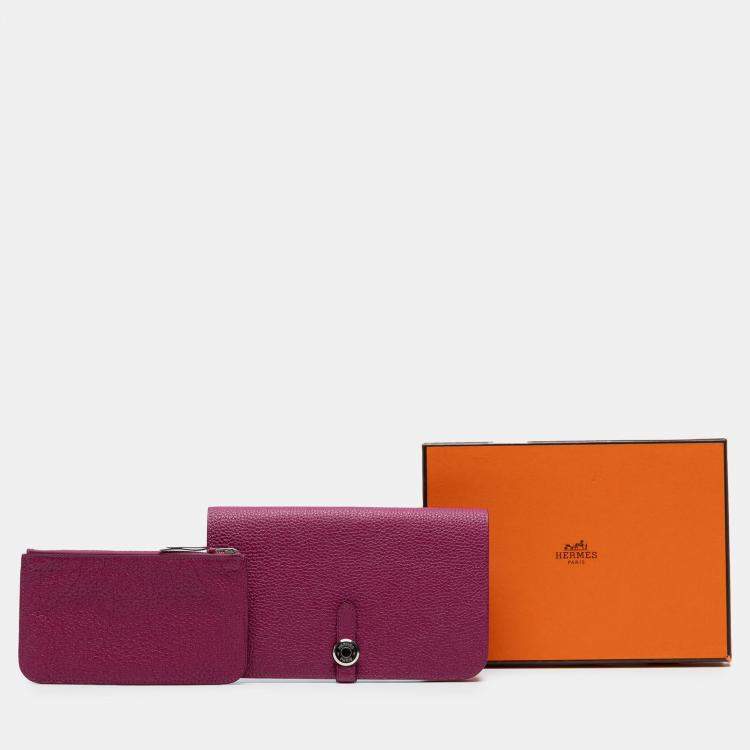 مملوكة مسبقًا Hermes Rose Pourpre Togo Dogon Duo Wallet GM