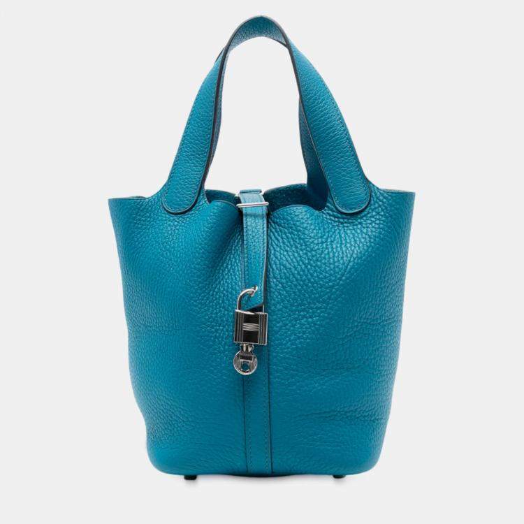 Pre Owned Hermes Blue Izmir Clemence Picotin Lock 18