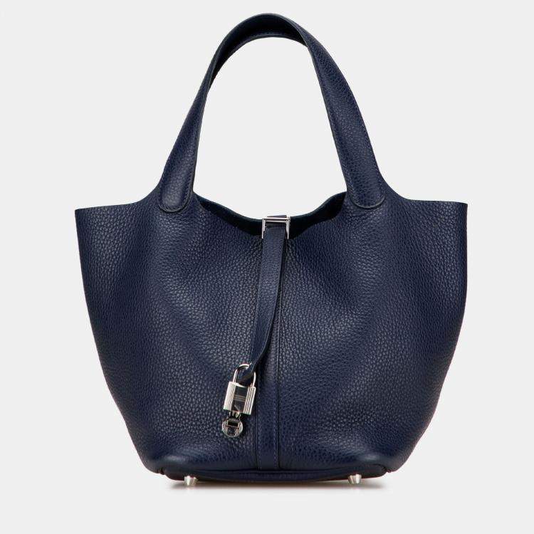 Pre Owned Hermes Blue Clemence Picotin Lock 22