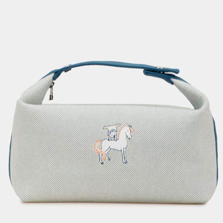 Pre Owned Hermes Blue Large Toile Bride A Brac Cabriole Case