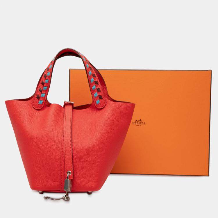 Pre Owned Hermes Rouge Epsom Tressage Picotin Lock 18