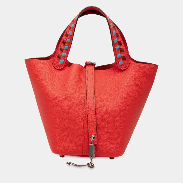 Pre Owned Hermes Rouge Epsom Tressage Picotin Lock 18