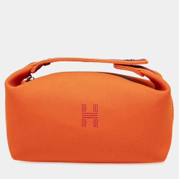 Pre Owned Hermes Orange Small Toile Bride A Brac Case