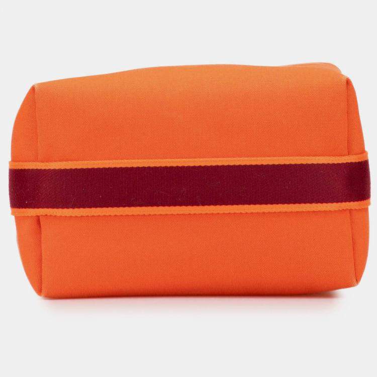 Pre Owned Hermes Orange Red Large Toile Bride A Brac