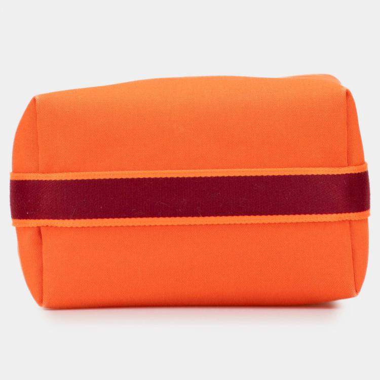 Pre Owned Hermes Orange Red Large Toile Bride A Brac