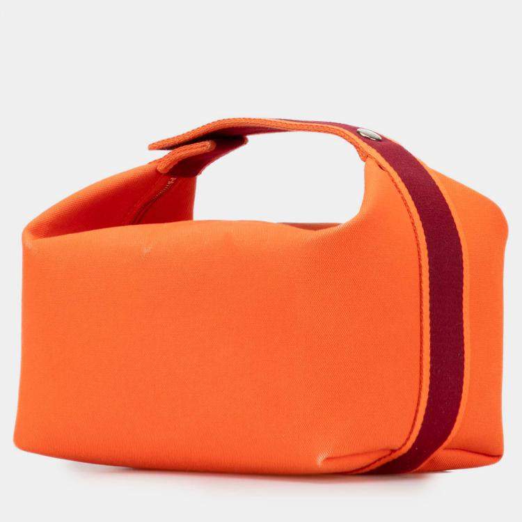 Pre Owned Hermes Orange Red Large Toile Bride A Brac