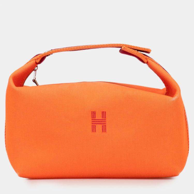 Pre Owned Hermes Orange Red Large Toile Bride A Brac