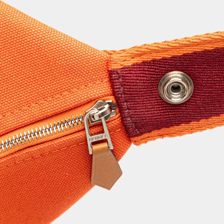 Pre Owned Hermes Orange Red Large Toile Bride A Brac