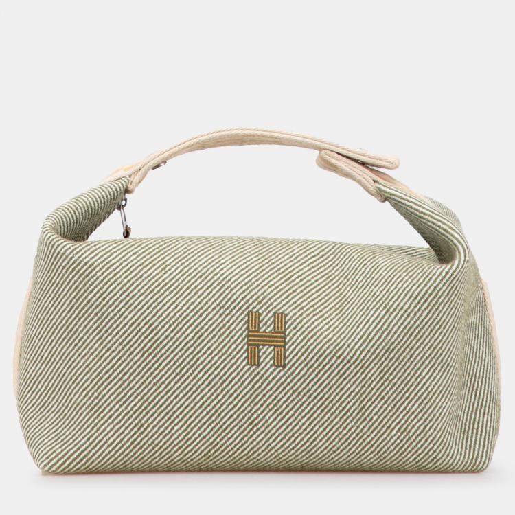 Pre Owned Hermes Green White Large Wool Bride A Brac H Natte Case