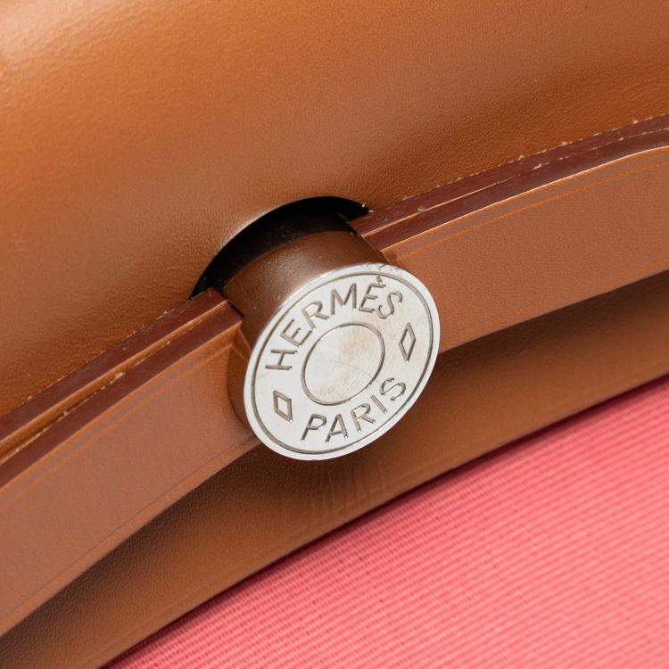 Pre Owned Hermes Brown Pink Toile Herbag Zip 31