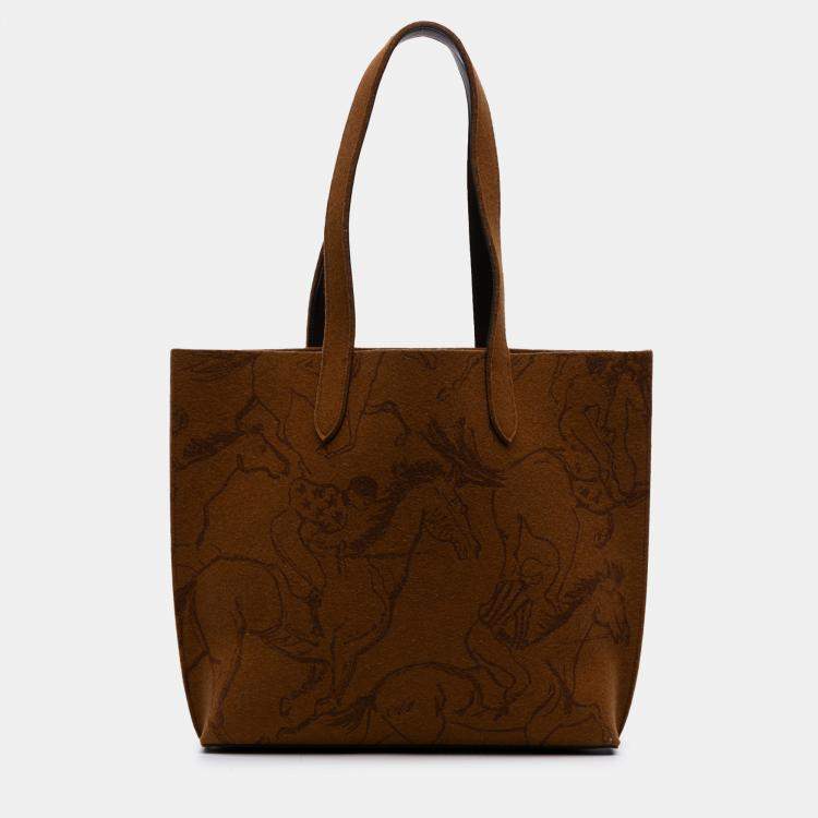 Pre Owned Hermes Brown Printed Felt Carrimi Tote MM