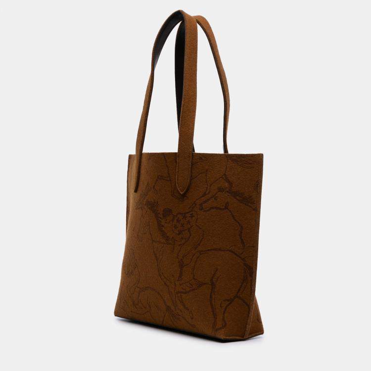 Pre Owned Hermes Brown Printed Felt Carrimi Tote MM