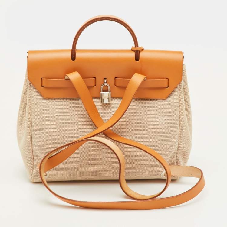 Pre Owned حقيبة ظهر هيرمس إكرو/طبيعي توليه كانفاس وجلد فاش 2 في 1