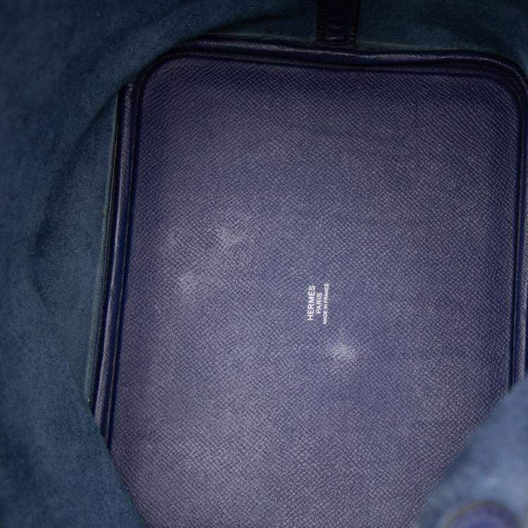Pre Owned Hermes Bleu Encre, Noir, and Brique Epsom Tressage Picotin Lock 22