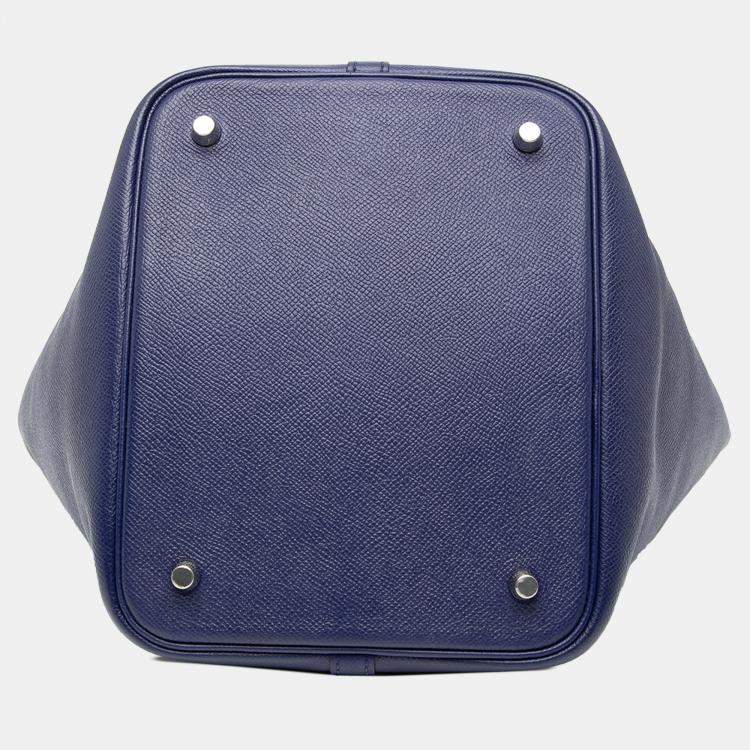 Pre Owned Hermes Bleu Encre, Noir, and Brique Epsom Tressage Picotin Lock 22