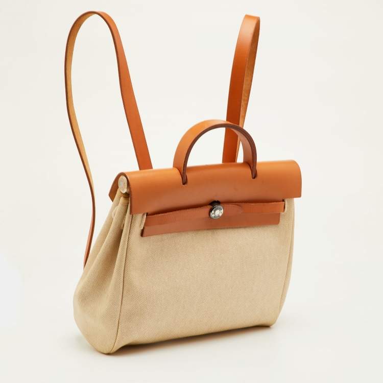 Pre Owned Hermès Ecru/Natural Toile Canvas and Vache Leather Herbag 2-in-1 Backpack
