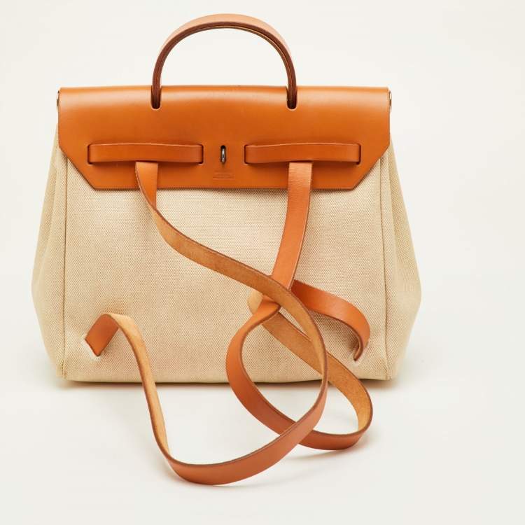 Pre Owned Hermès Ecru/Natural Toile Canvas and Vache Leather Herbag 2-in-1 Backpack
