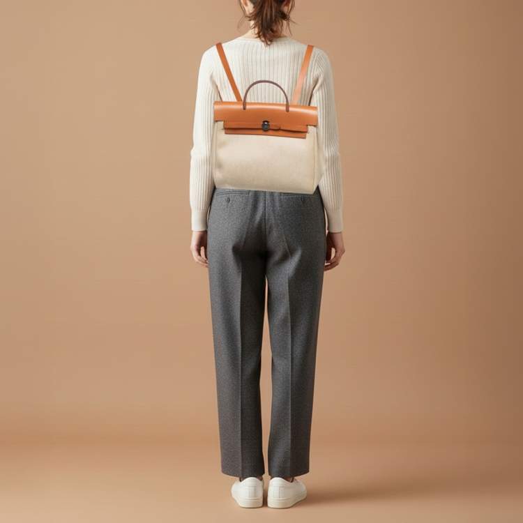 Pre Owned Hermès Ecru/Natural Toile Canvas and Vache Leather Herbag 2-in-1 Backpack