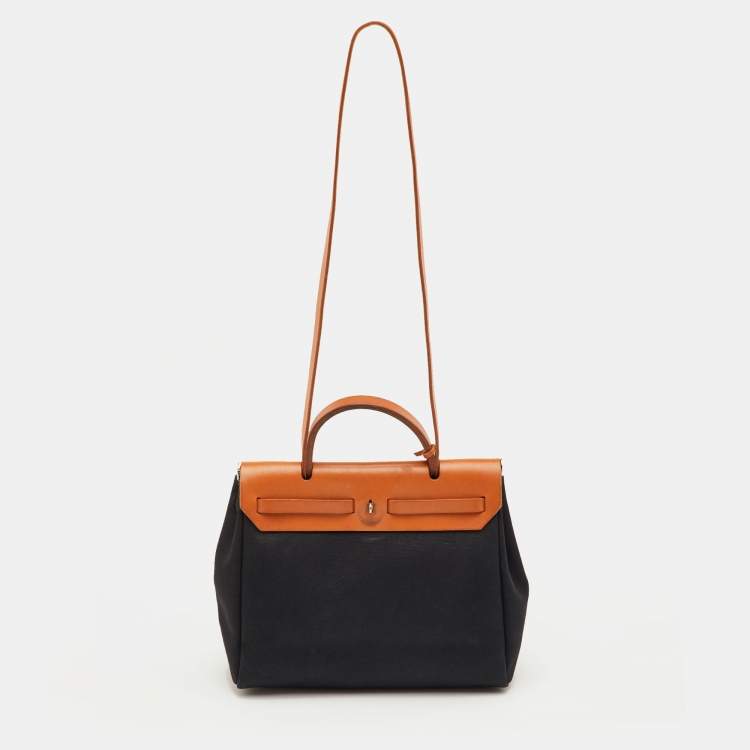 Pre Owned Hermès Black/Natural Toile Canvas and Vache Leather Herbag 31 Bag