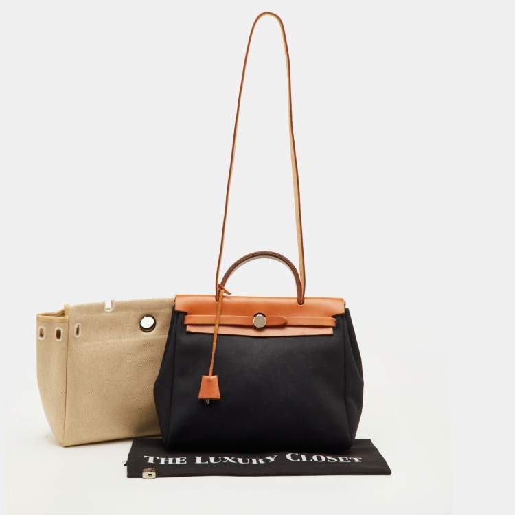 Pre Owned Hermès Black/Natural Toile Canvas and Vache Leather Herbag 31 Bag