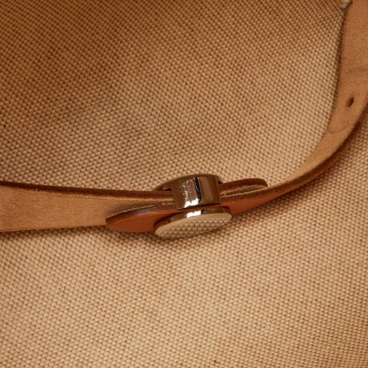 Pre Owned حقيبة ظهر هيرميس 2 في 1 هيرباج من قماش تويلي كريمي/طبيعي وجلد فاشي