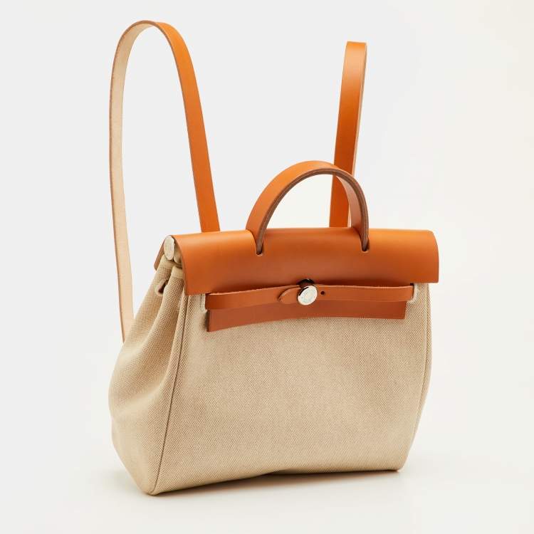 Pre Owned Hermès Ecru/Natural Toile Canvas and Vache Leather Herbag 2-in-1 Backpack