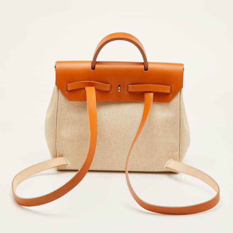 Pre Owned Hermès Ecru/Natural Toile Canvas and Vache Leather Herbag 2-in-1 Backpack