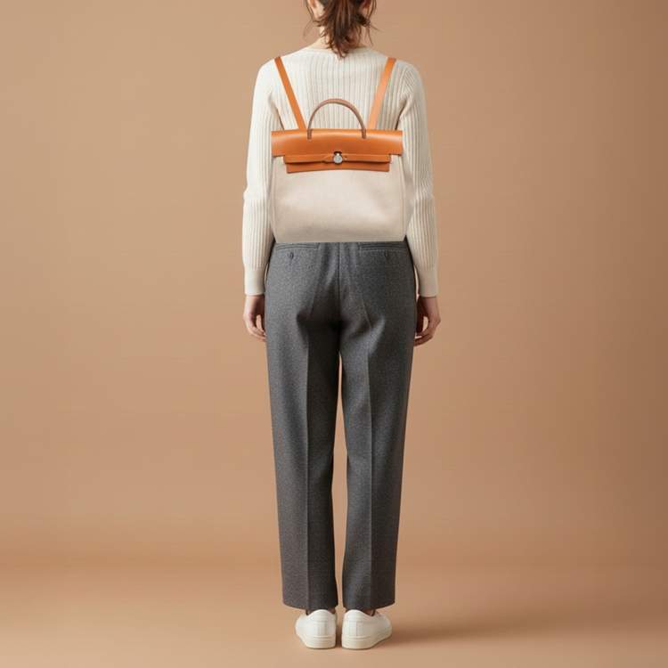Pre Owned Hermès Ecru/Natural Toile Canvas and Vache Leather Herbag 2-in-1 Backpack
