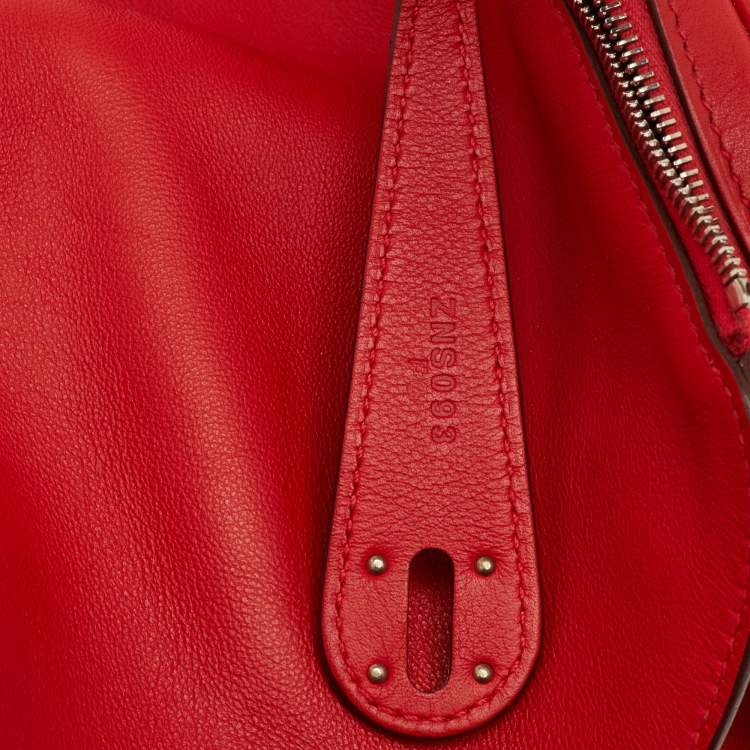 Pre Owned Hermès Lindy 26 Palladium Finish Rouge Casaque Swift Leather Bag
