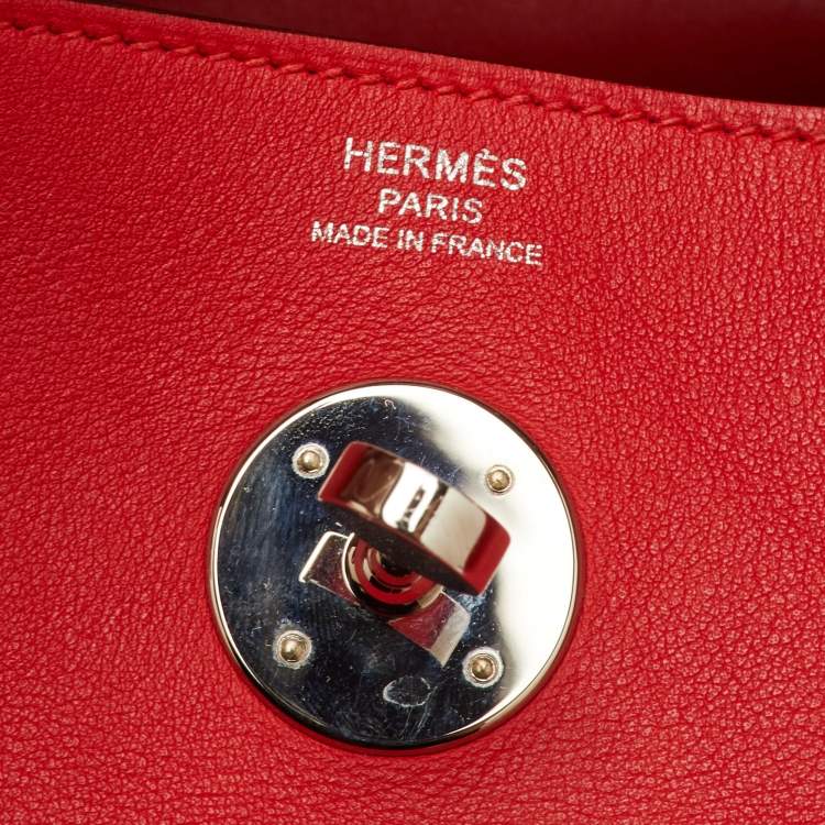 Pre Owned Hermès Lindy 26 Palladium Finish Rouge Casaque Swift Leather Bag
