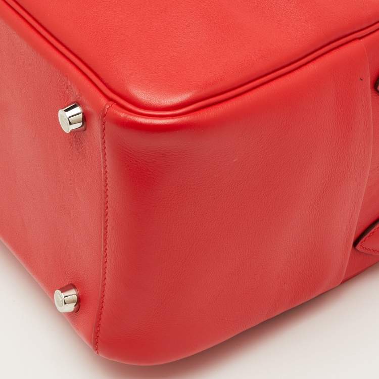 Pre Owned Hermès Lindy 26 Palladium Finish Rouge Casaque Swift Leather Bag