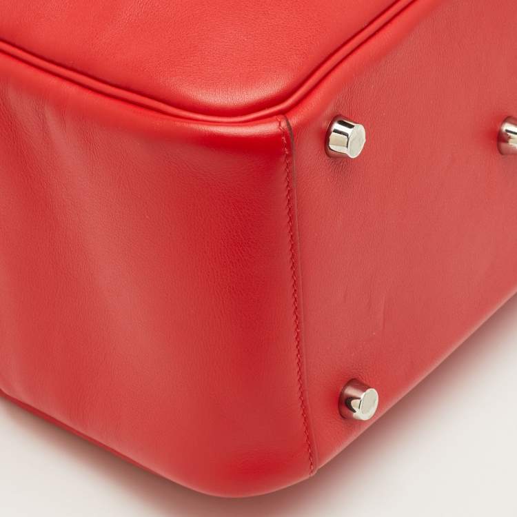 Pre Owned Hermès Lindy 26 Palladium Finish Rouge Casaque Swift Leather Bag