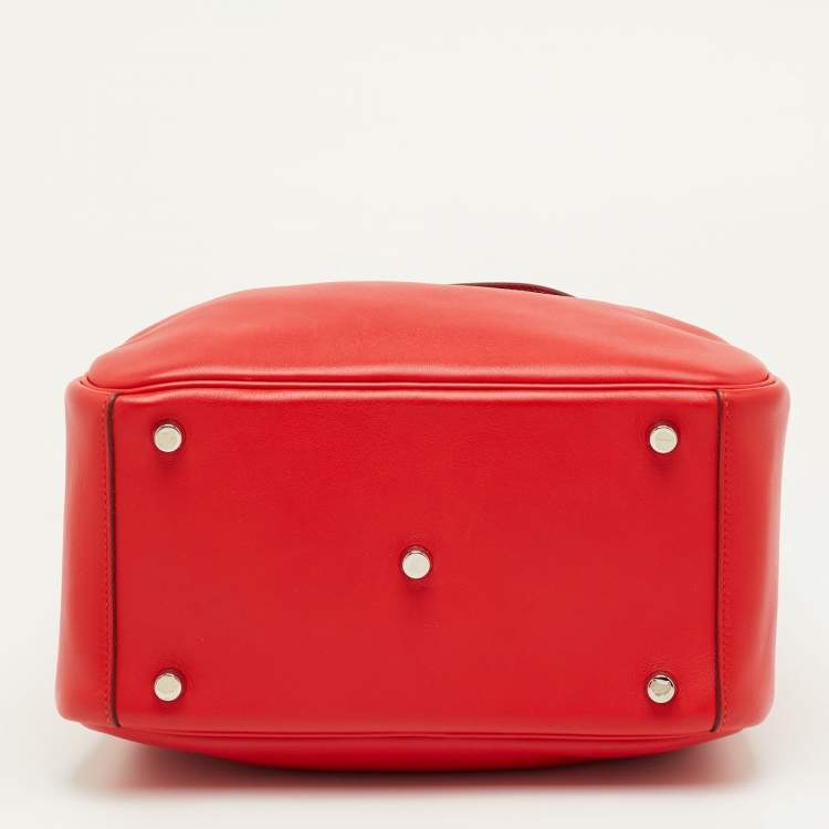 Pre Owned Hermès Lindy 26 Palladium Finish Rouge Casaque Swift Leather Bag
