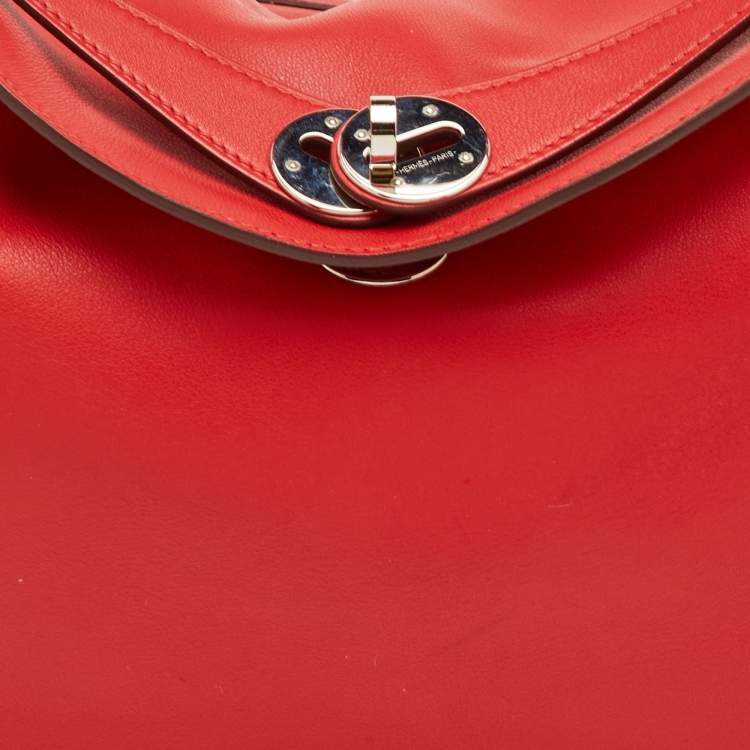 Pre Owned Hermès Lindy 26 Palladium Finish Rouge Casaque Swift Leather Bag