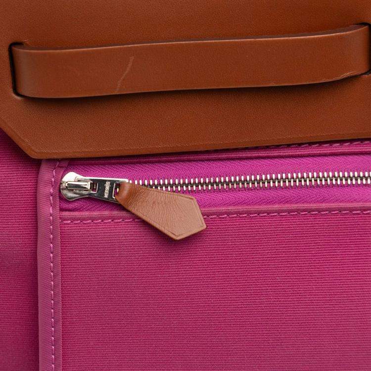 Pre Owned Hermes Herbag Zip 31 Brown/Pink Toile Bag