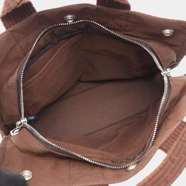 Pre Owned Hermes Herline PM Brown Nylon Canvas Tote Bag