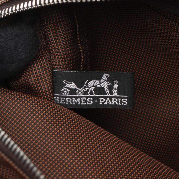 Pre Owned Hermes Herline PM Brown Nylon Canvas Tote Bag